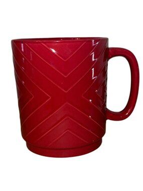 Red Ceramic Mug With Chevron Textured Design 4" Tall 3.5" Opening Durable Coffee
